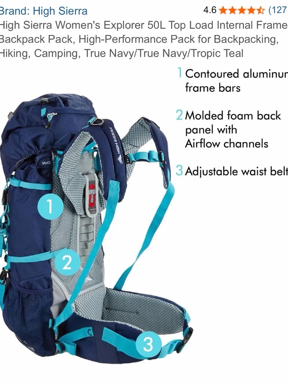High Sierra True Navy/Tropic Teal Women's Explorer 50L Backpack